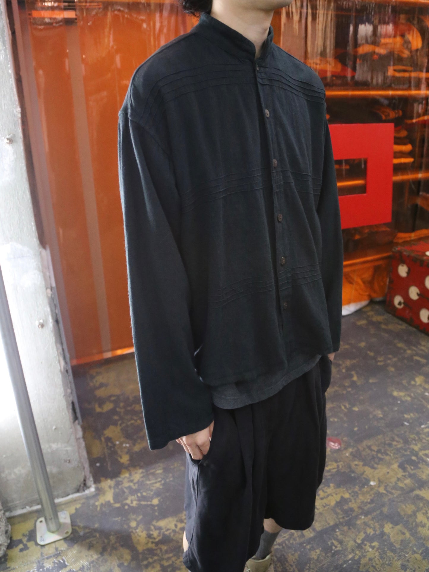 STAND COLLAR L/S COTTON SHIRT