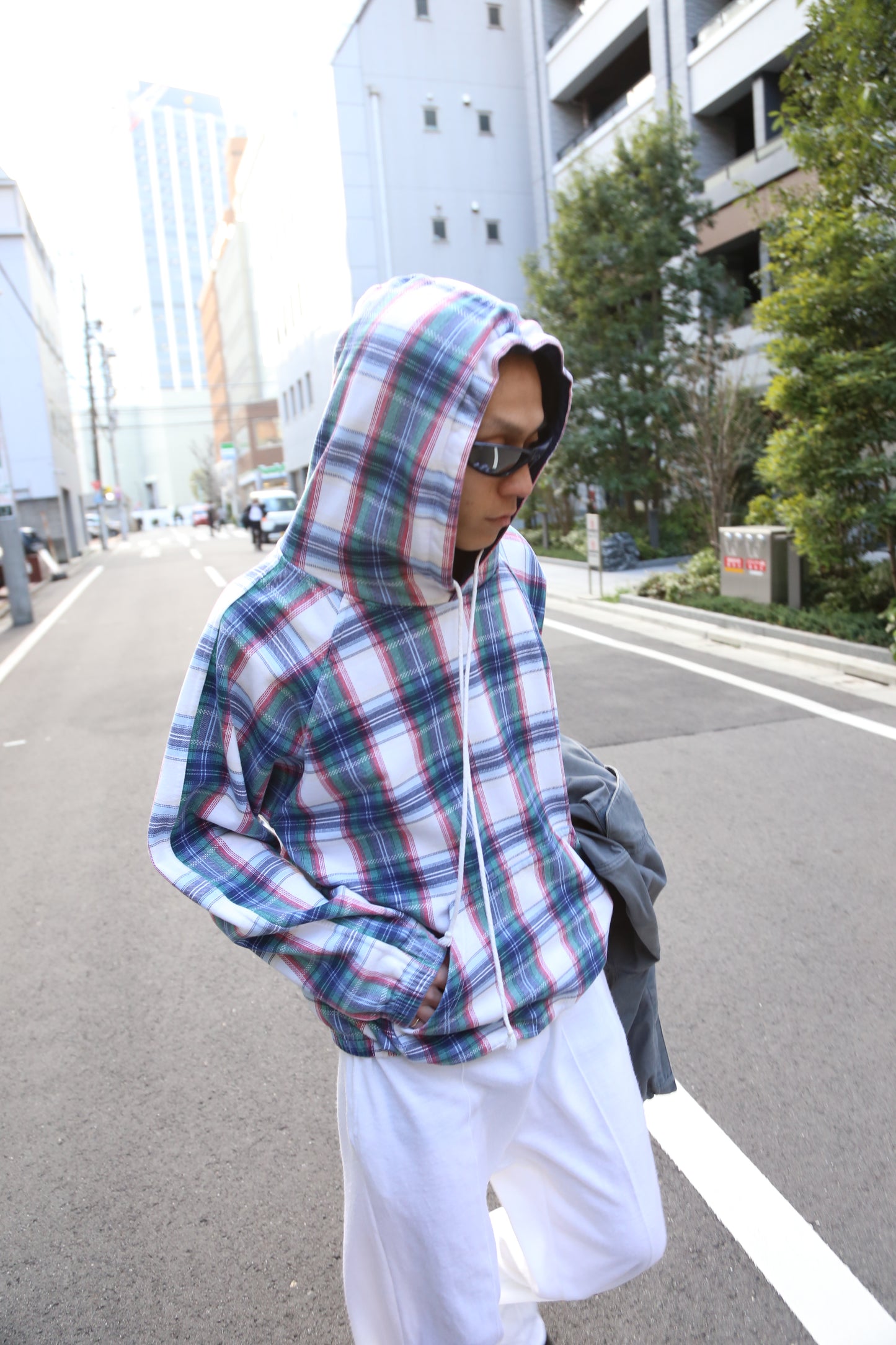 1990S PLAID PATTERN SWEAT HOODIE
