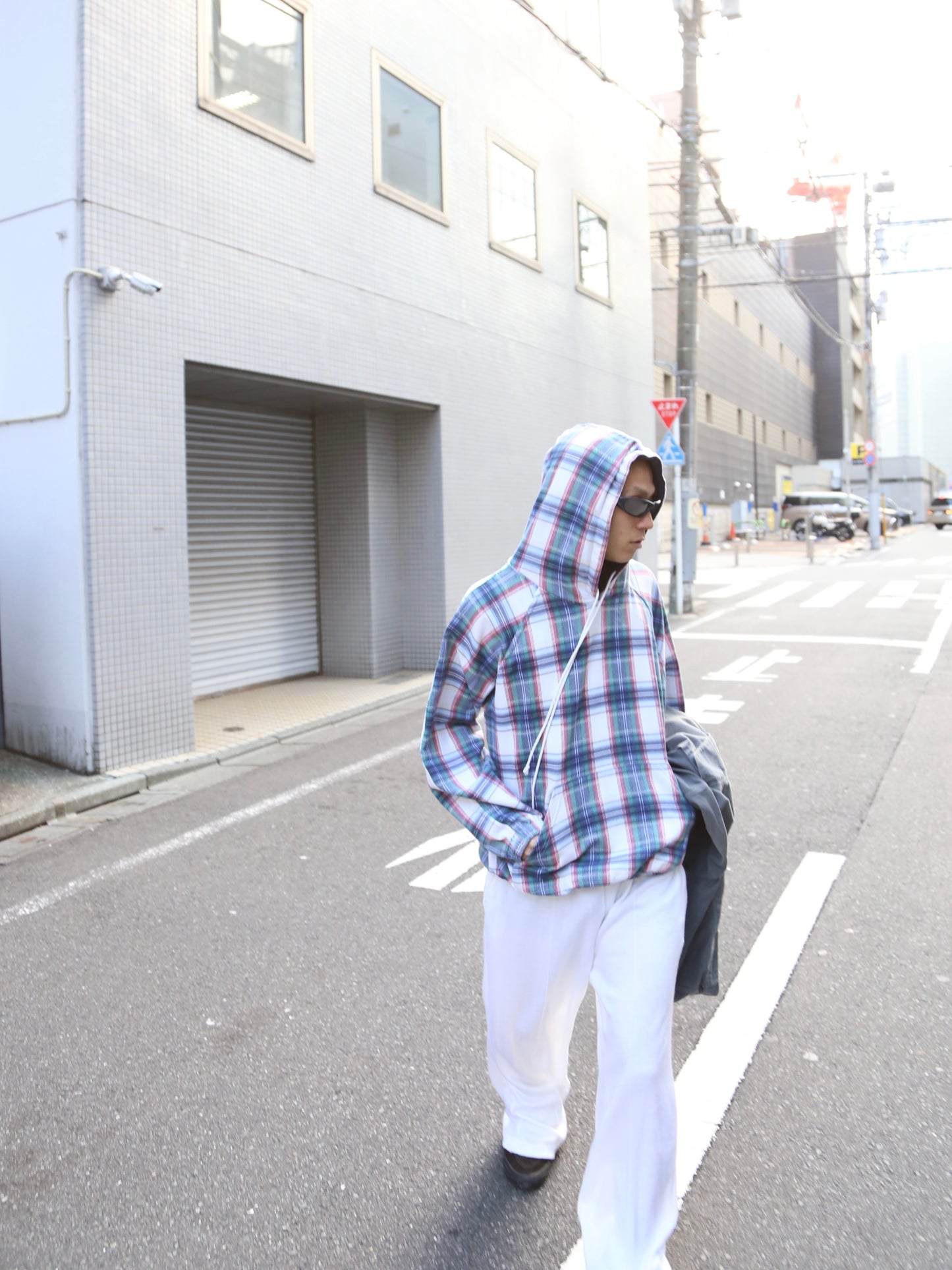 1990S PLAID PATTERN SWEAT HOODIE
