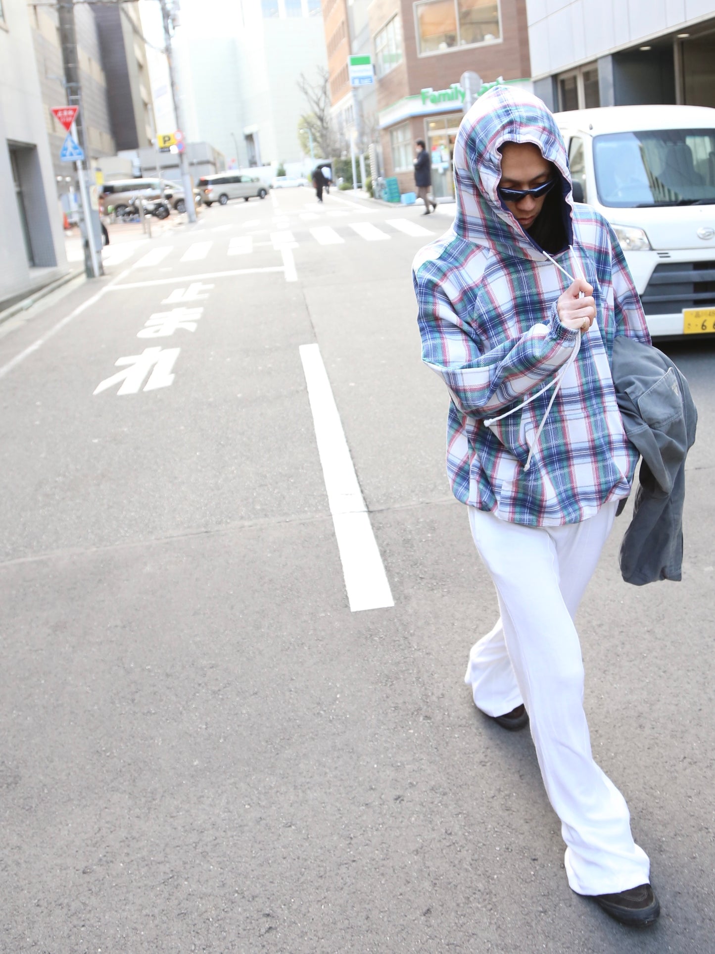 1990S PLAID PATTERN SWEAT HOODIE