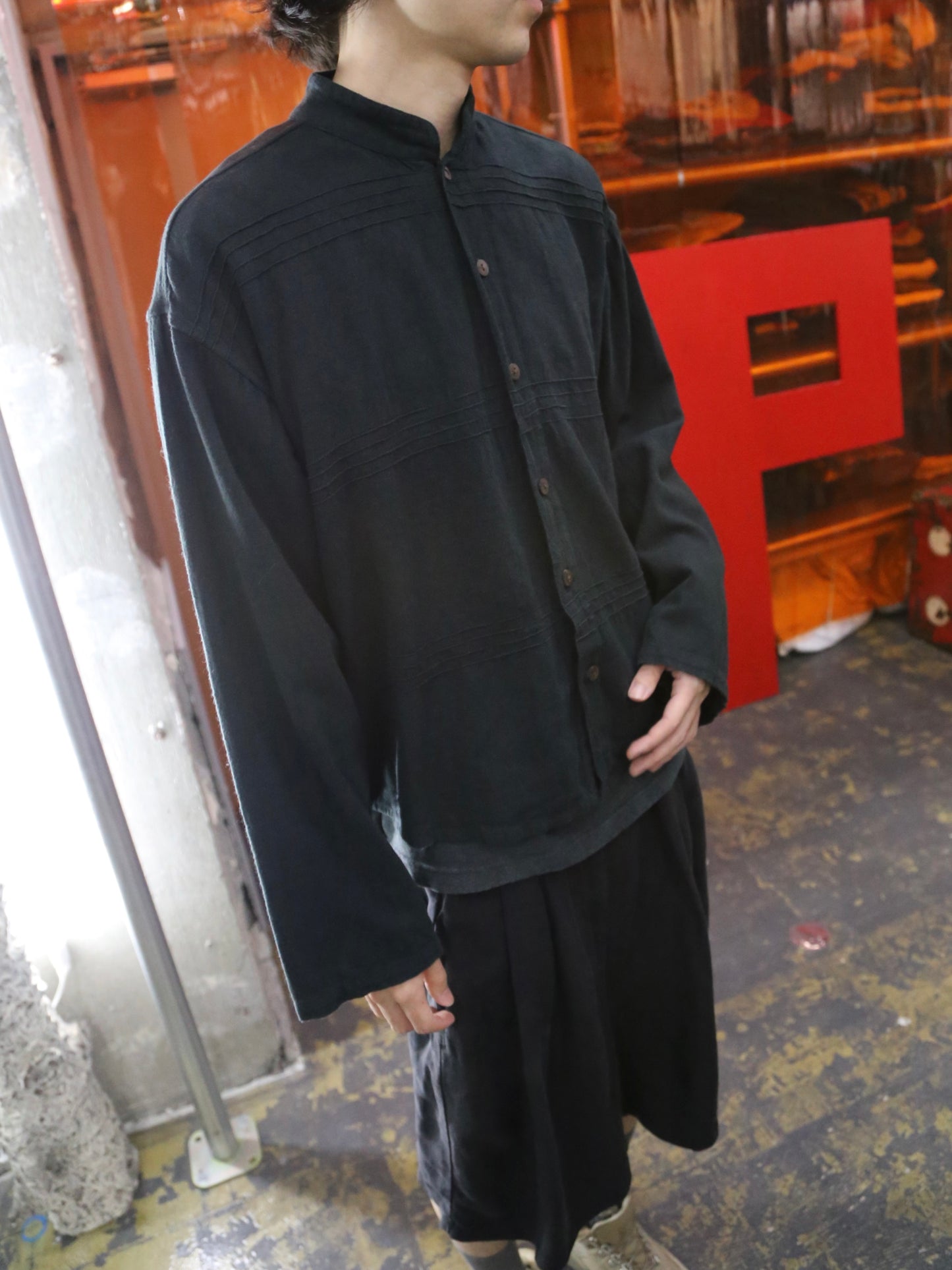 STAND COLLAR L/S COTTON SHIRT