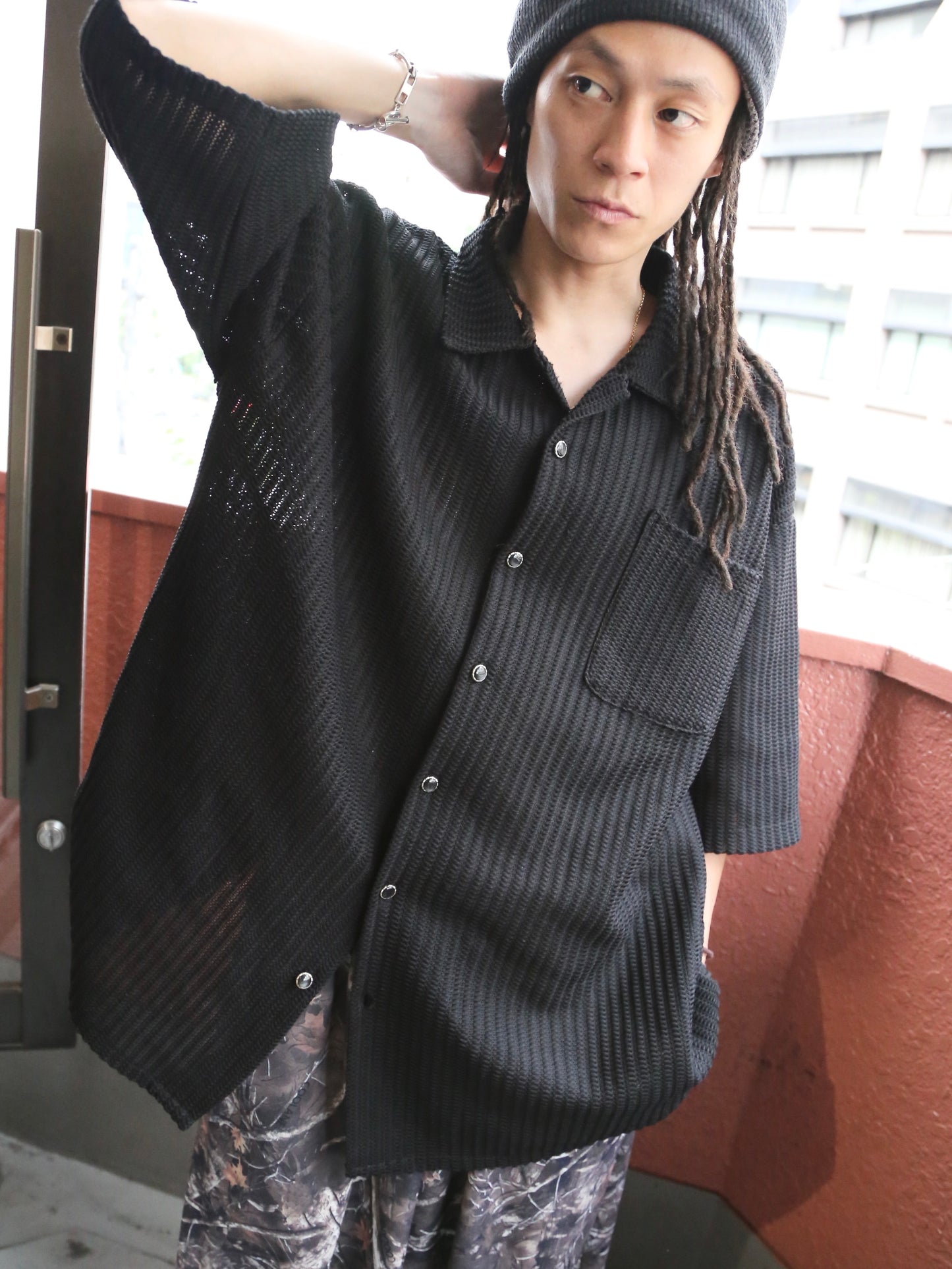 1990S- BASE CAMP S/S MESH OPEN COLLAR SHIRT