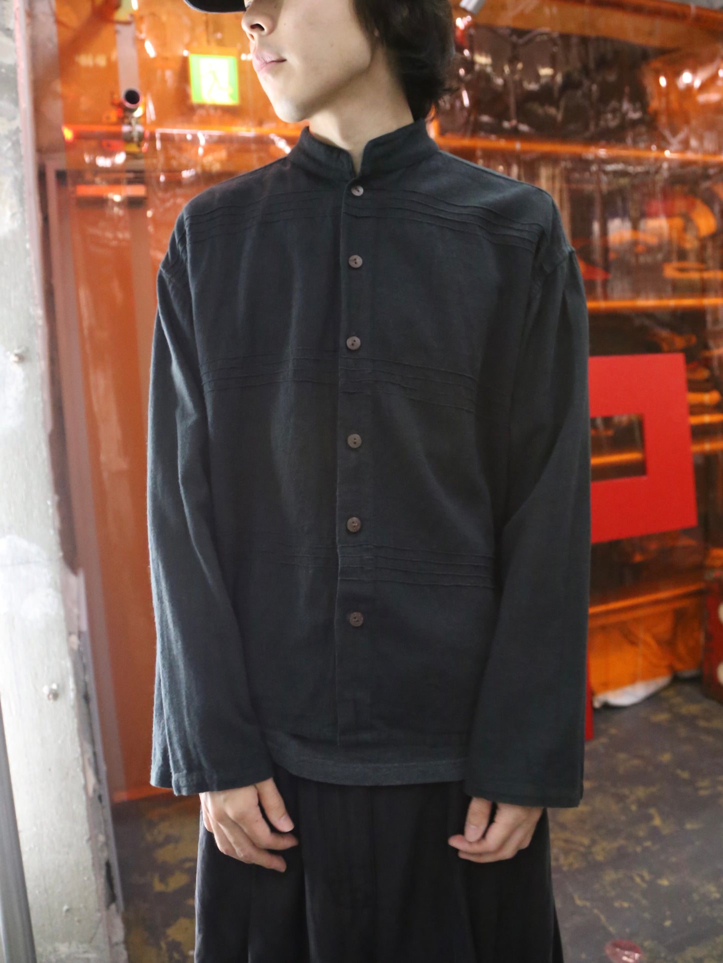 STAND COLLAR L/S COTTON SHIRT