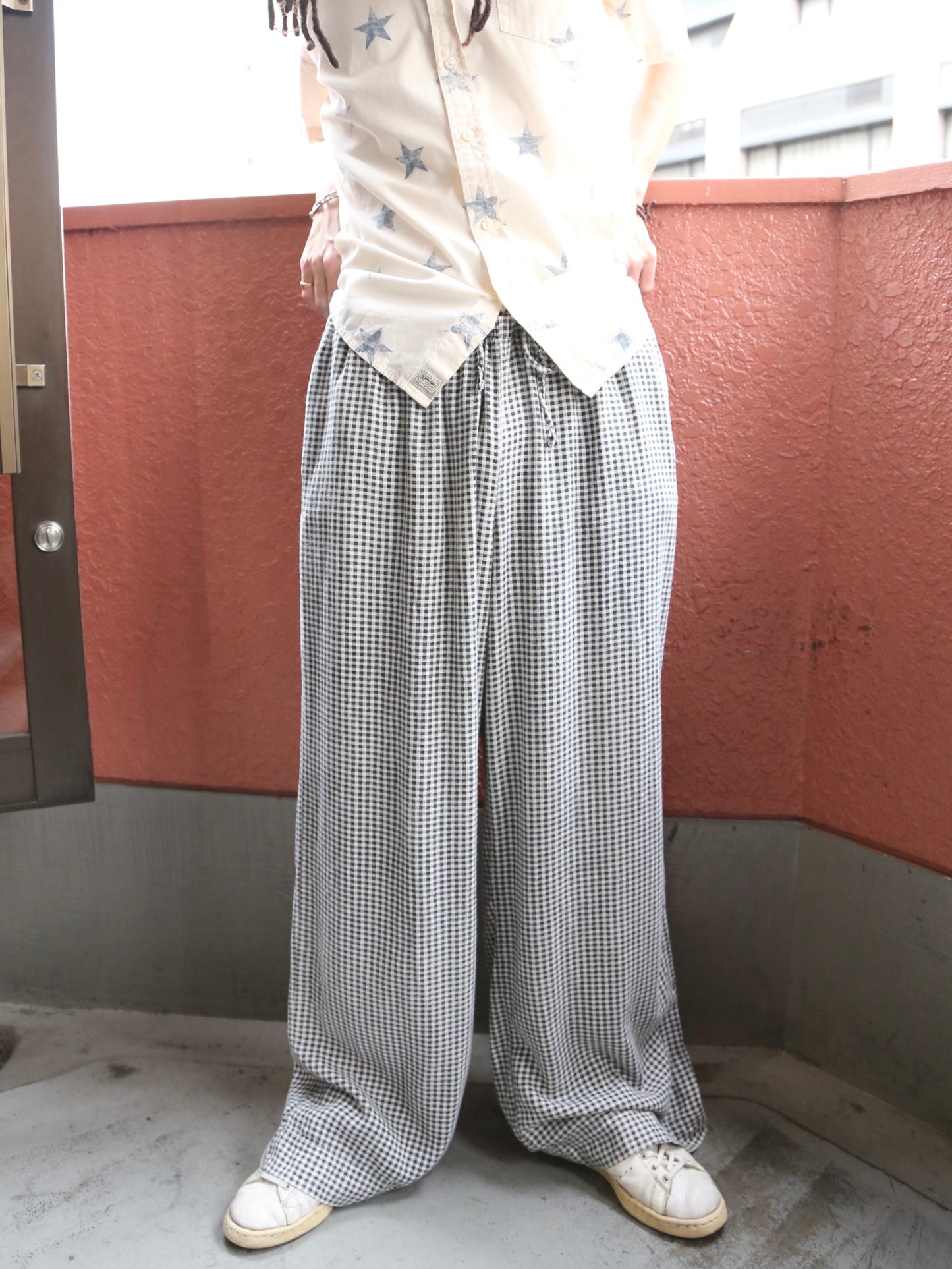 GINGHAM EASY WIDE PANTS