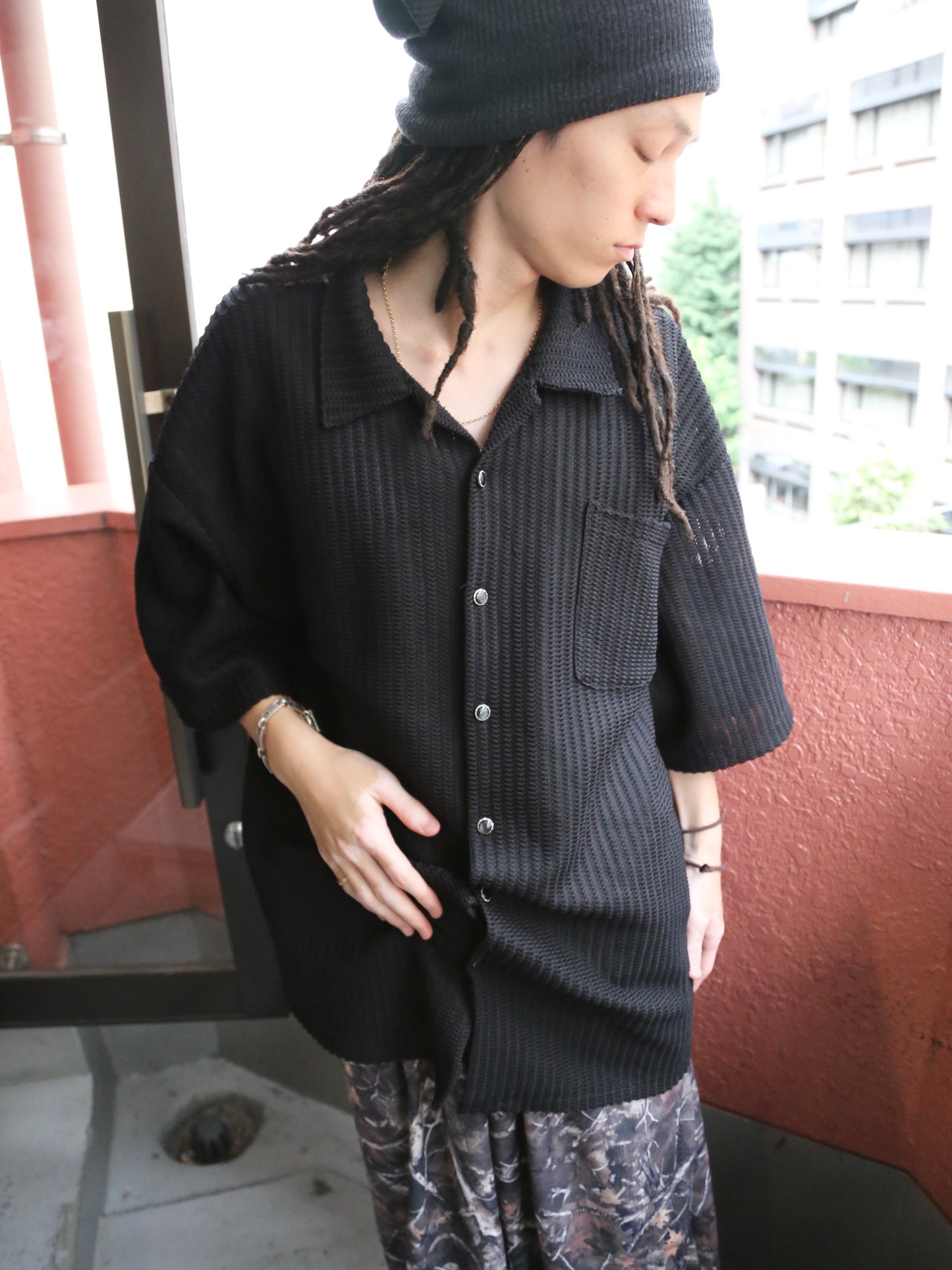 1990S- BASE CAMP S/S MESH OPEN COLLAR SHIRT