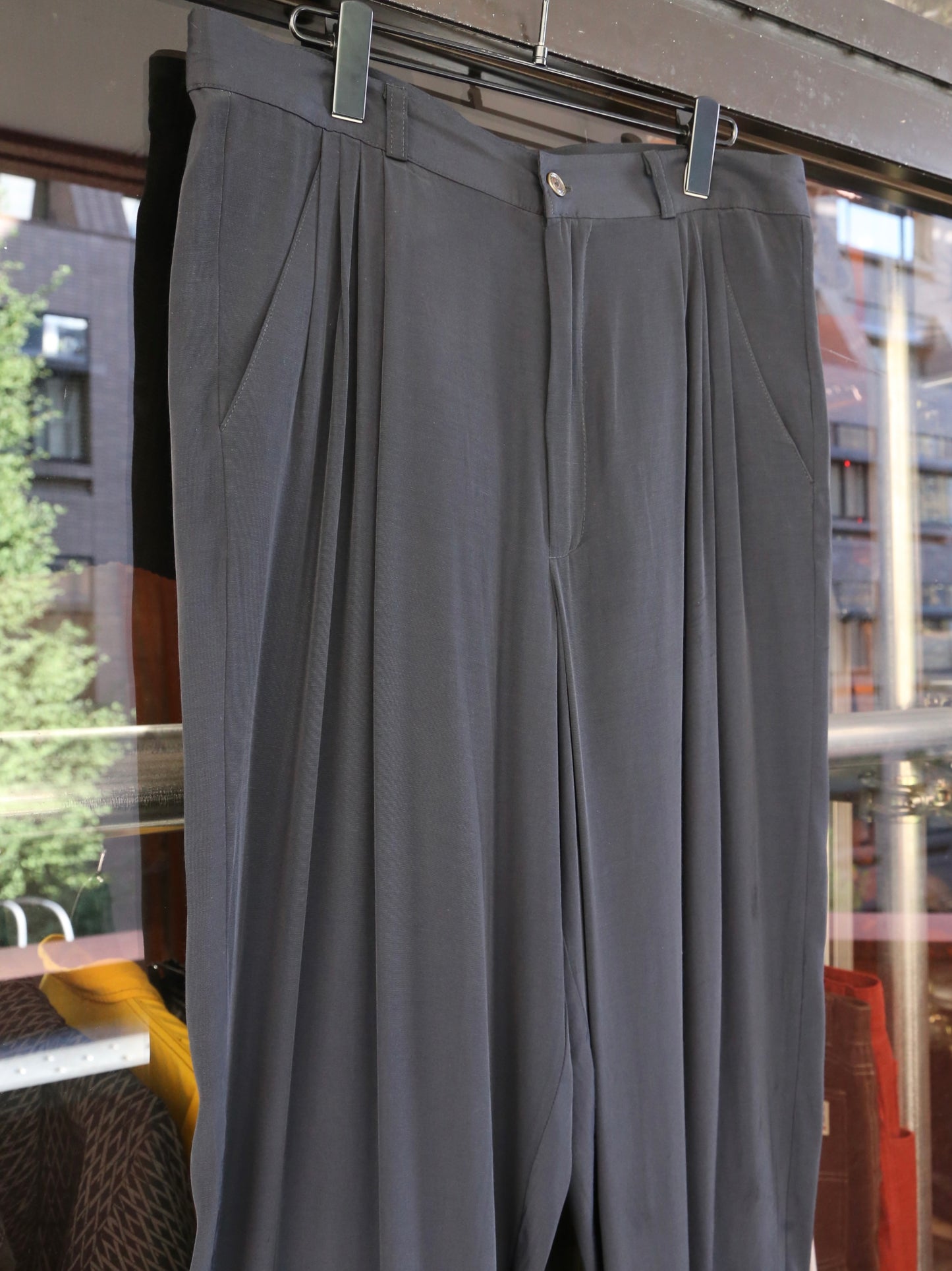 1990S JAMES LORD 4-TUCK RAYON WIDE SLACKS