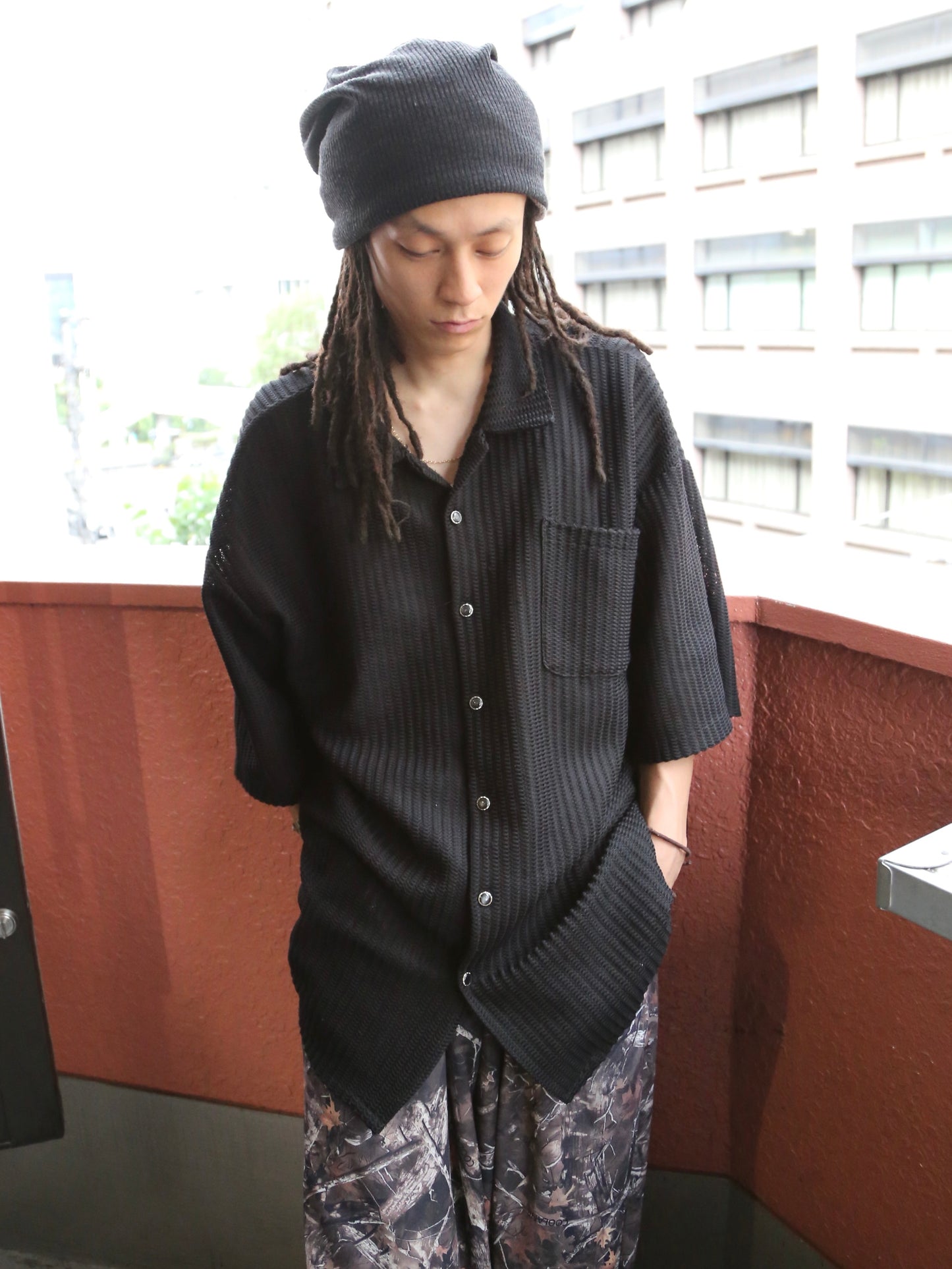 1990S- BASE CAMP S/S MESH OPEN COLLAR SHIRT