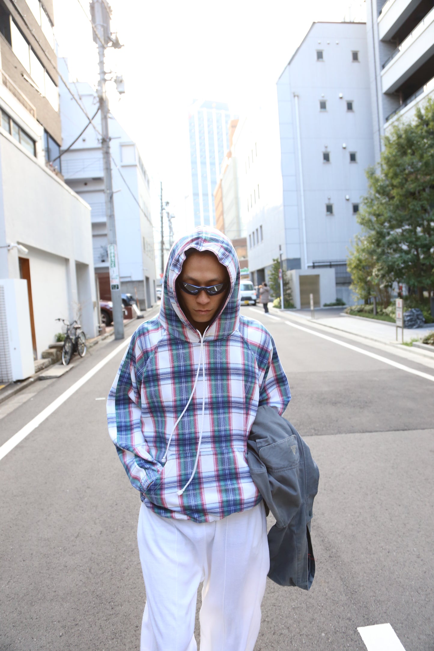 1990S PLAID PATTERN SWEAT HOODIE