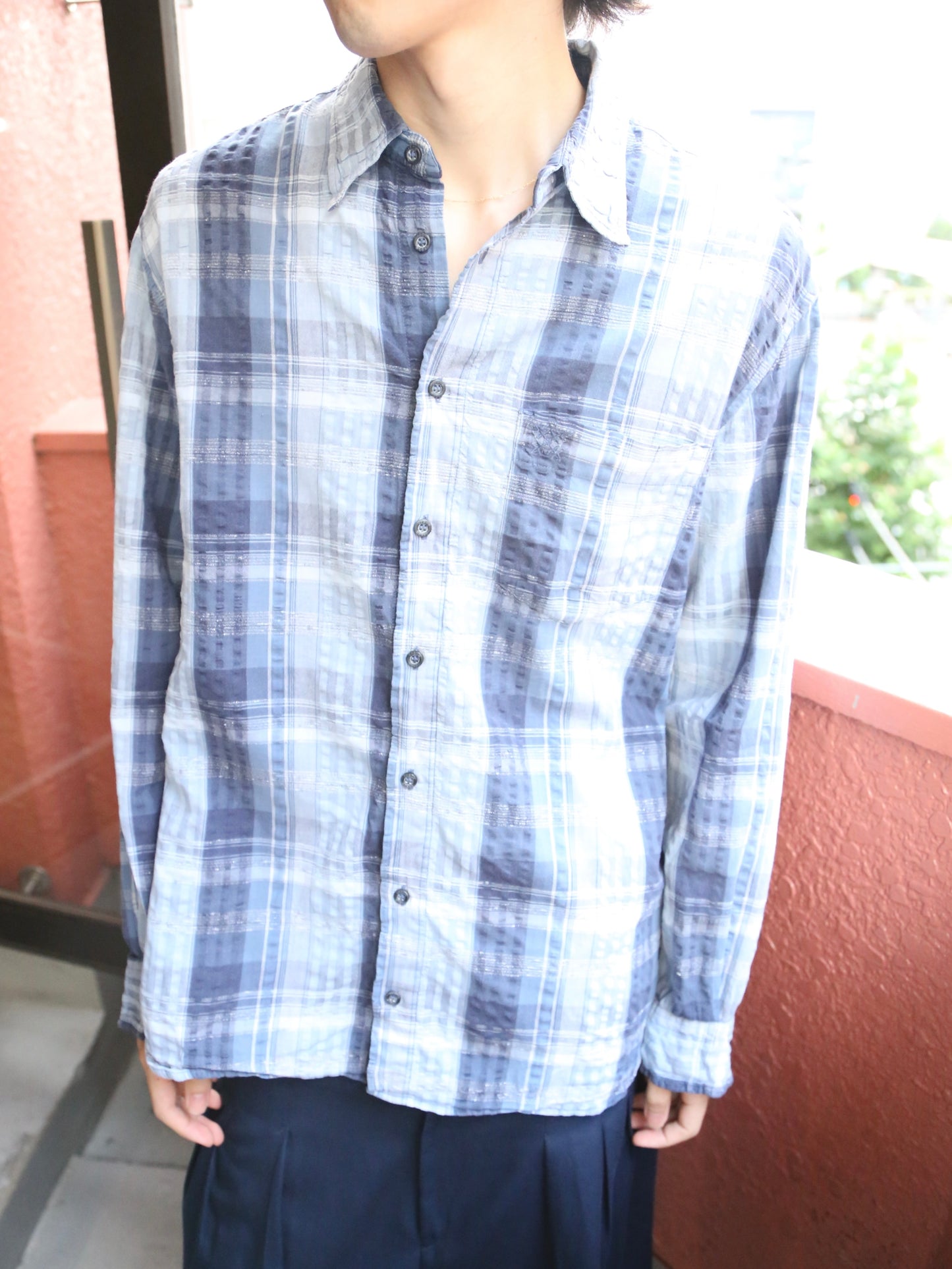 2004S OXBOW PLAID PATTERN L/S SEERSUCKER SHIRT