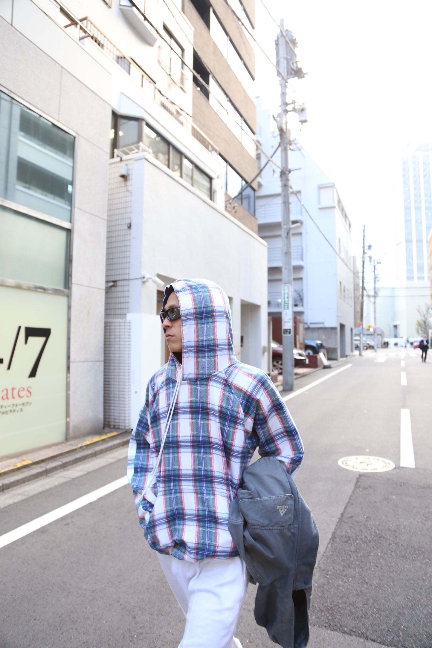 1990S PLAID PATTERN SWEAT HOODIE