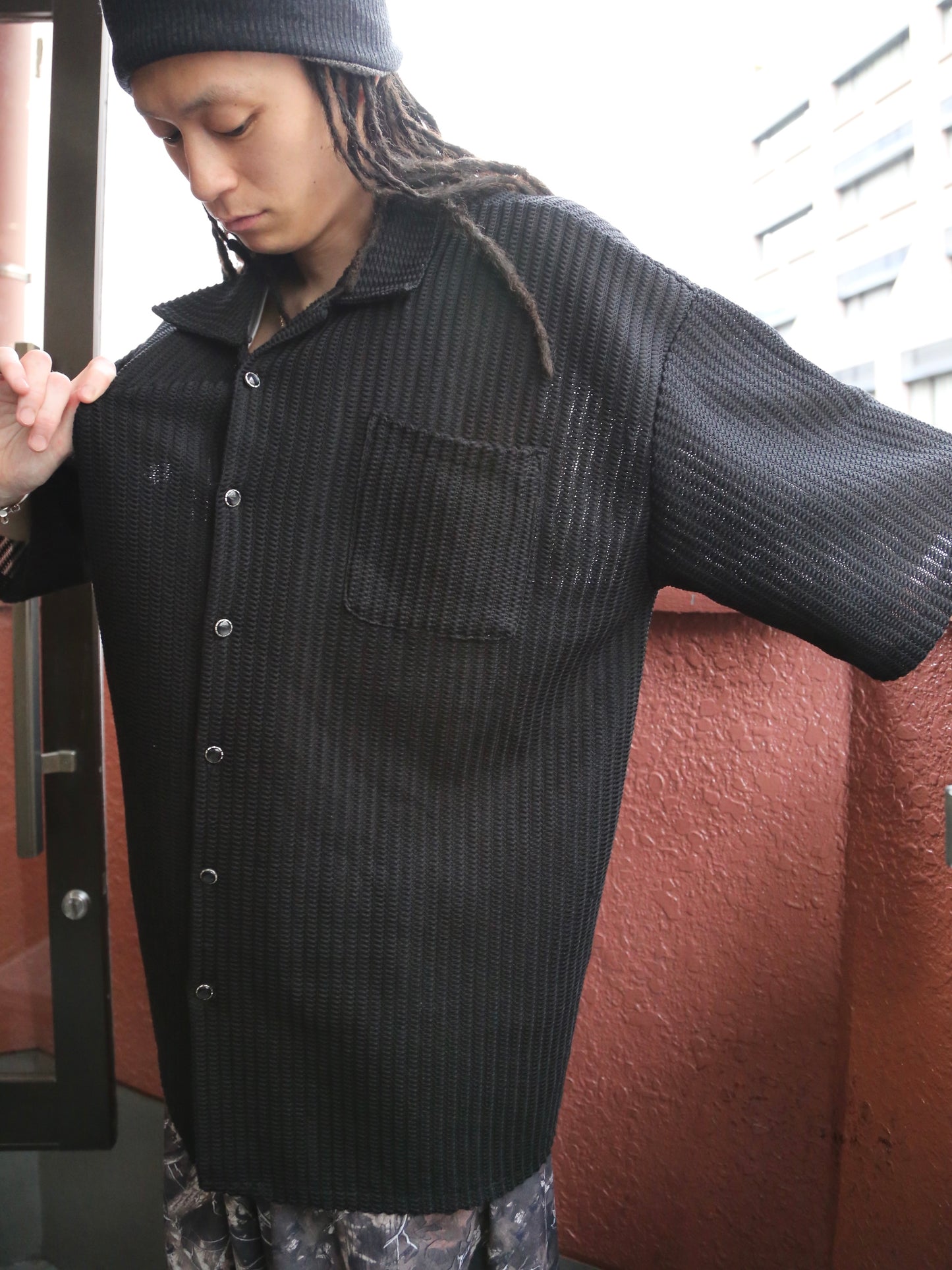1990S- BASE CAMP S/S MESH OPEN COLLAR SHIRT