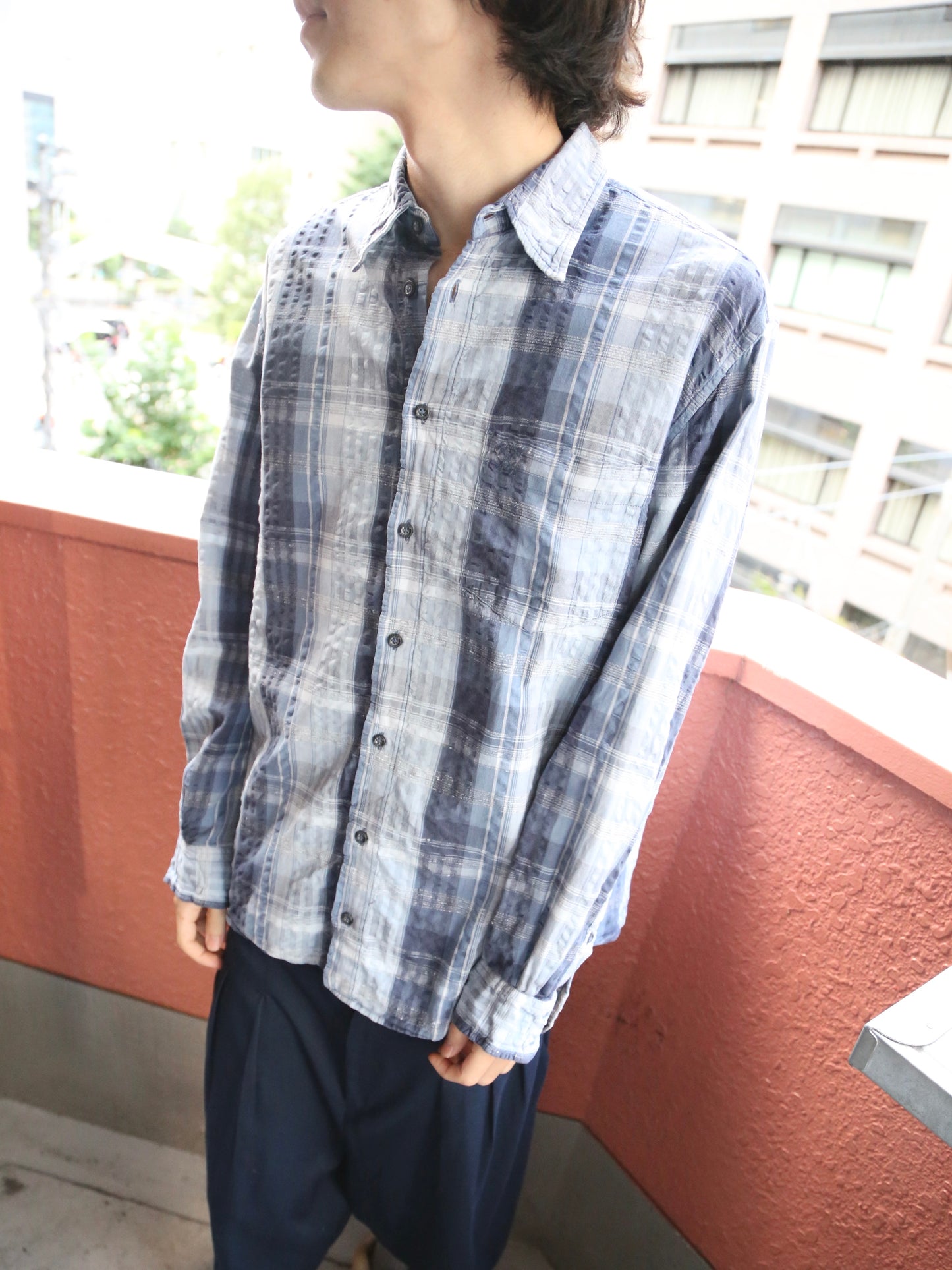 2004S OXBOW PLAID PATTERN L/S SEERSUCKER SHIRT