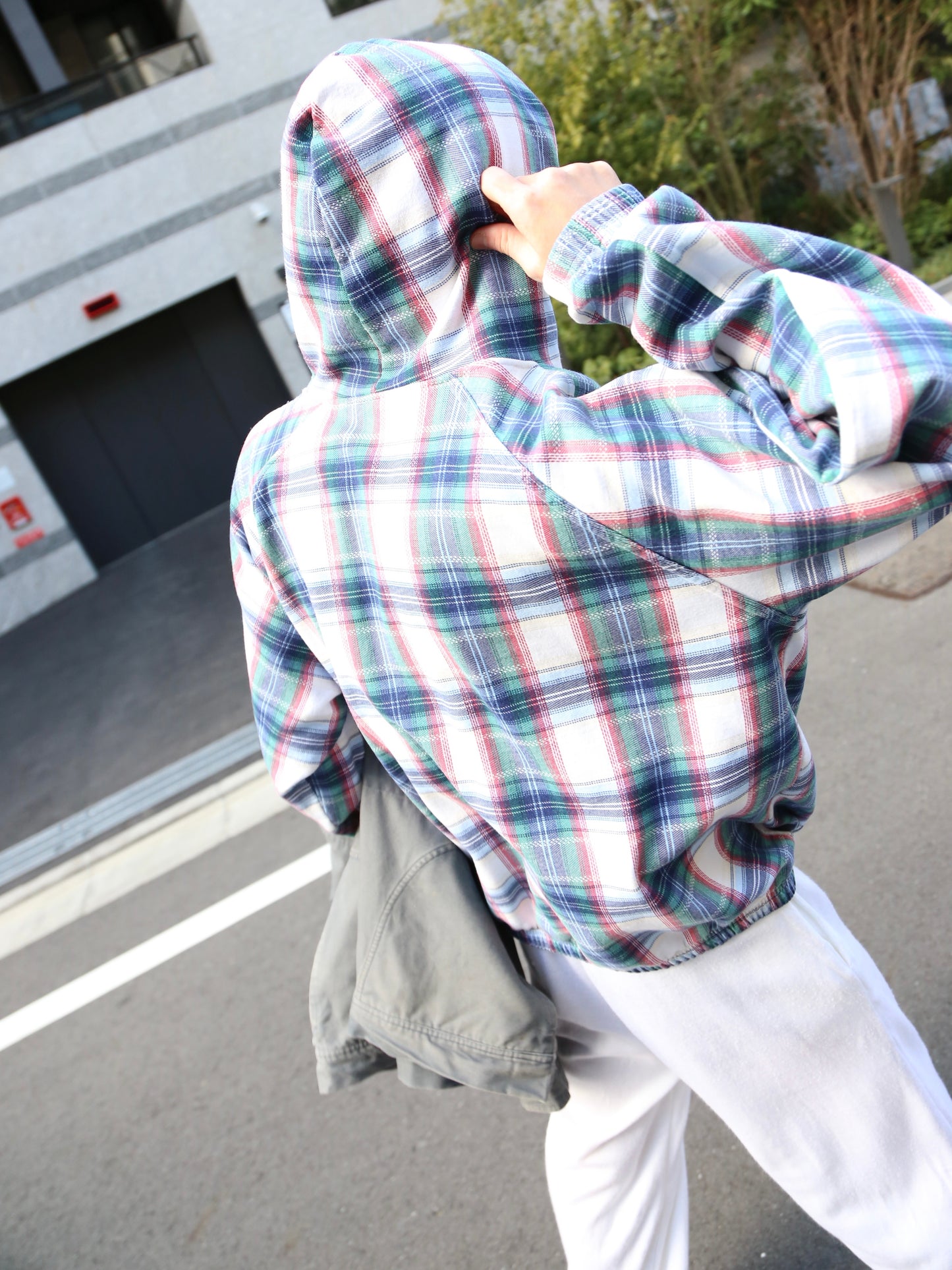 1990S PLAID PATTERN SWEAT HOODIE